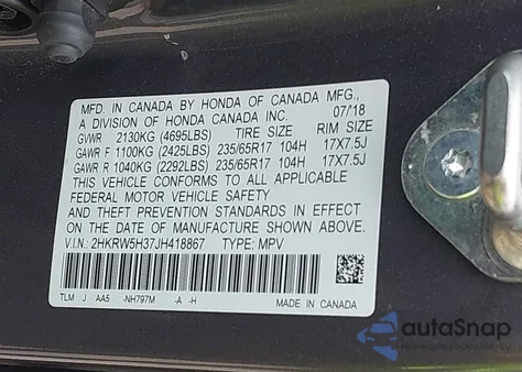 2018 Honda Cr-V Lx from USA, damaged, VIN 2HKRW5H37JH418867